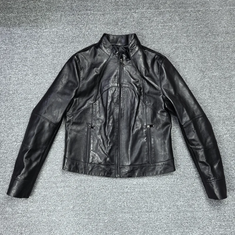 Faionable Slim Fit Motorrad Ort Jaet Damen Leder Eapenfell Mantel Stehkragen Reißverschluss Pendeln Sle 2025, Au...