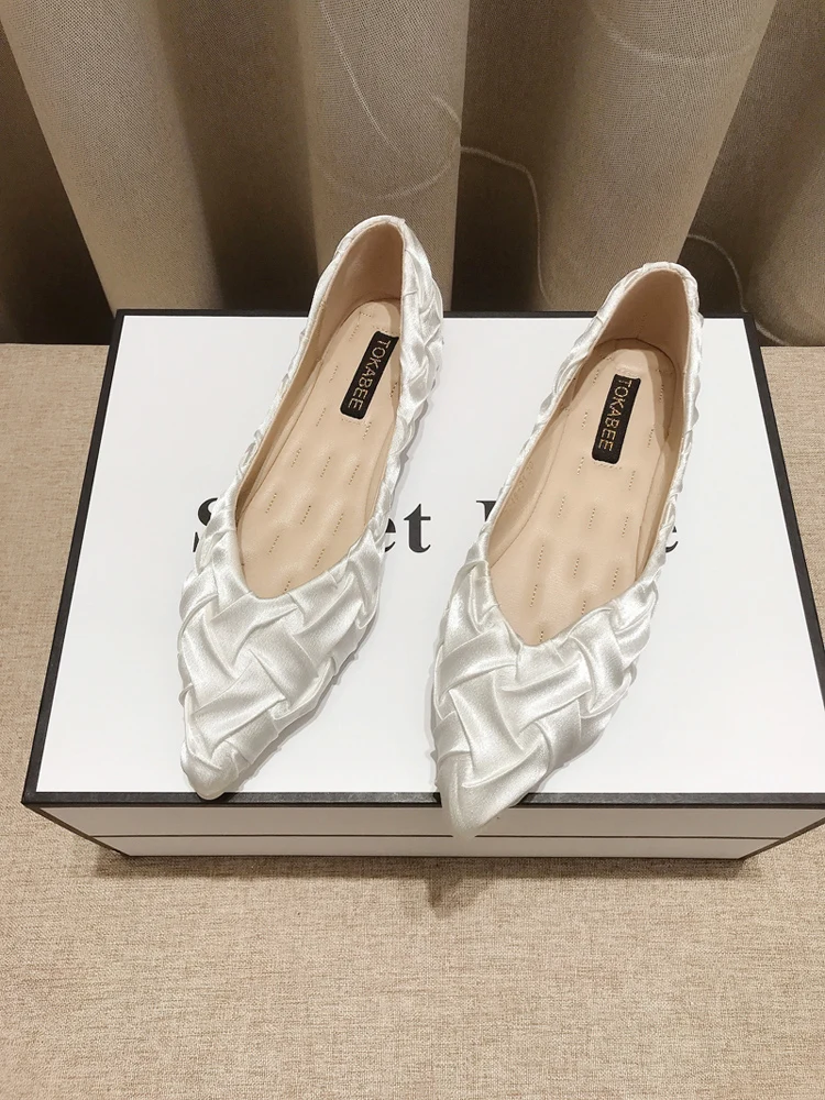 Women Flats Pointed Toe Solid Color Lady Shoes Elegant Chic Stylish 2023 Summer Spring New Woman Shoes Slip on Soft Sole 31-46