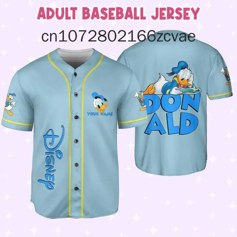 2024 Disney Donald Duck Baseball Jersey Love Playing Baseball Donald Duck Custom Name Men\'s and Women\'s Kids Baseball Shirt