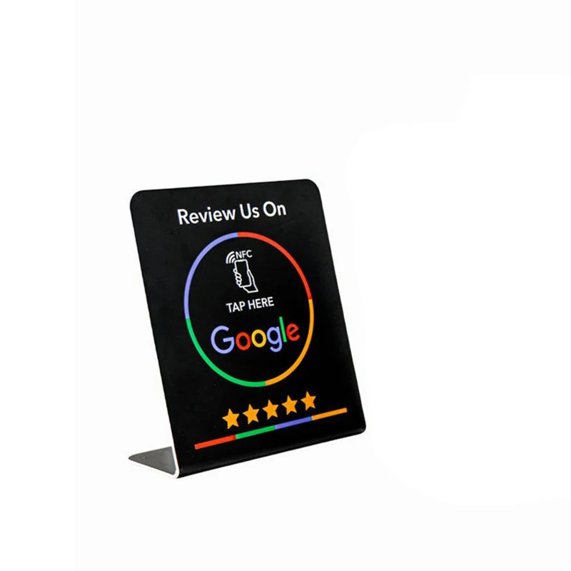 13.56Mhz programmable Google Review Card NFC station table bracket NFC Google Reviews display bending card standing card