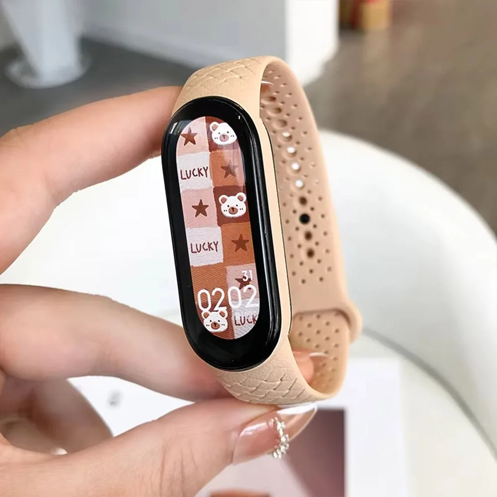 Breathable Hollow Weave Pattern Watch Band For Xiaomi Mi Band3 4 5 6 7 Sweatproof Soft Silicone Sport Replacement Wrist Strap