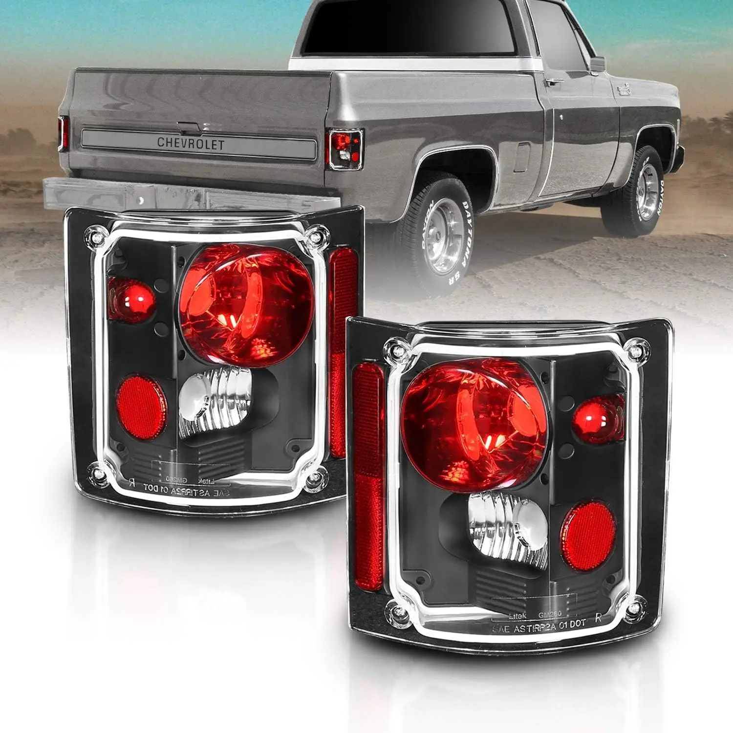

Black Tail Light Assembly Set for 1973-1991 Chevy GMC 1500 2500 3500 Pickup - Left & Right