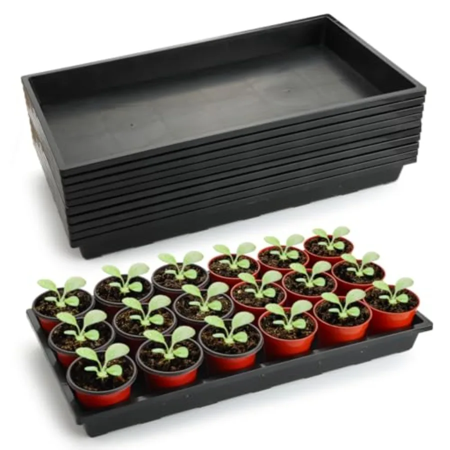 1020 Flat Seed Starter Trays 10 Pack, Plastic Nursery Pots Trays and Seeds Potting Plants Tray, Durable Carrying Seedling Start