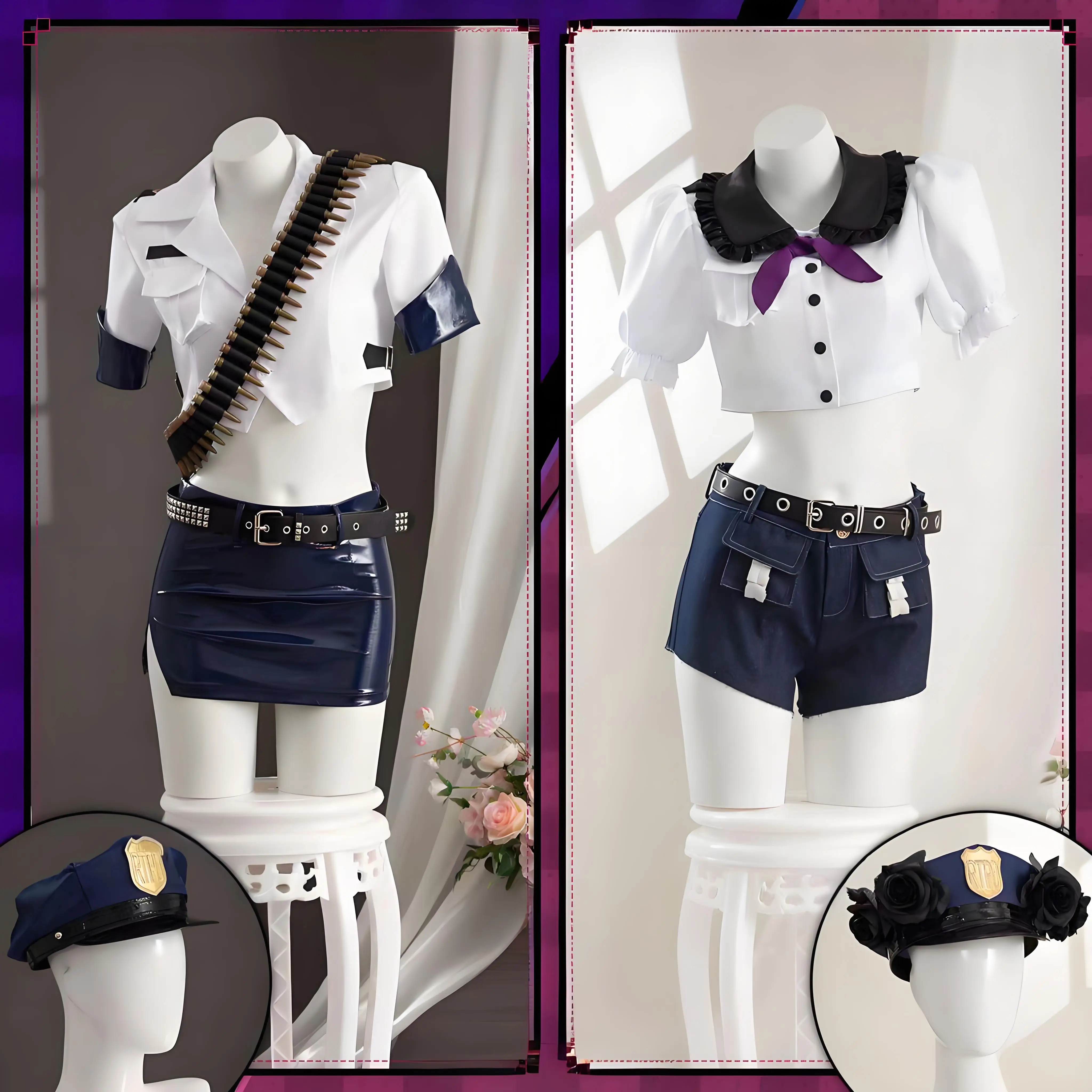 Panty Police Uniform for Women Party Suit Halloween Panty & Stocking with Garterbelt Panty Anarchy Cosplay Costume Wig Stocking