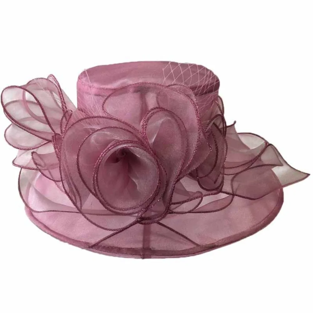Trendy Organza Sunhats Ruffles Flower Mesh Wedding Hat Wide Brim Sunscreen French Vintage Hat