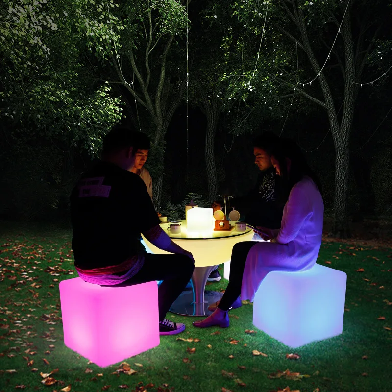 LED Light Square Table 80*80*80cm Multifunctional Coffee Tables Outdoor Garden Furniture Camping Cube Chairs Party Stool Riq-80