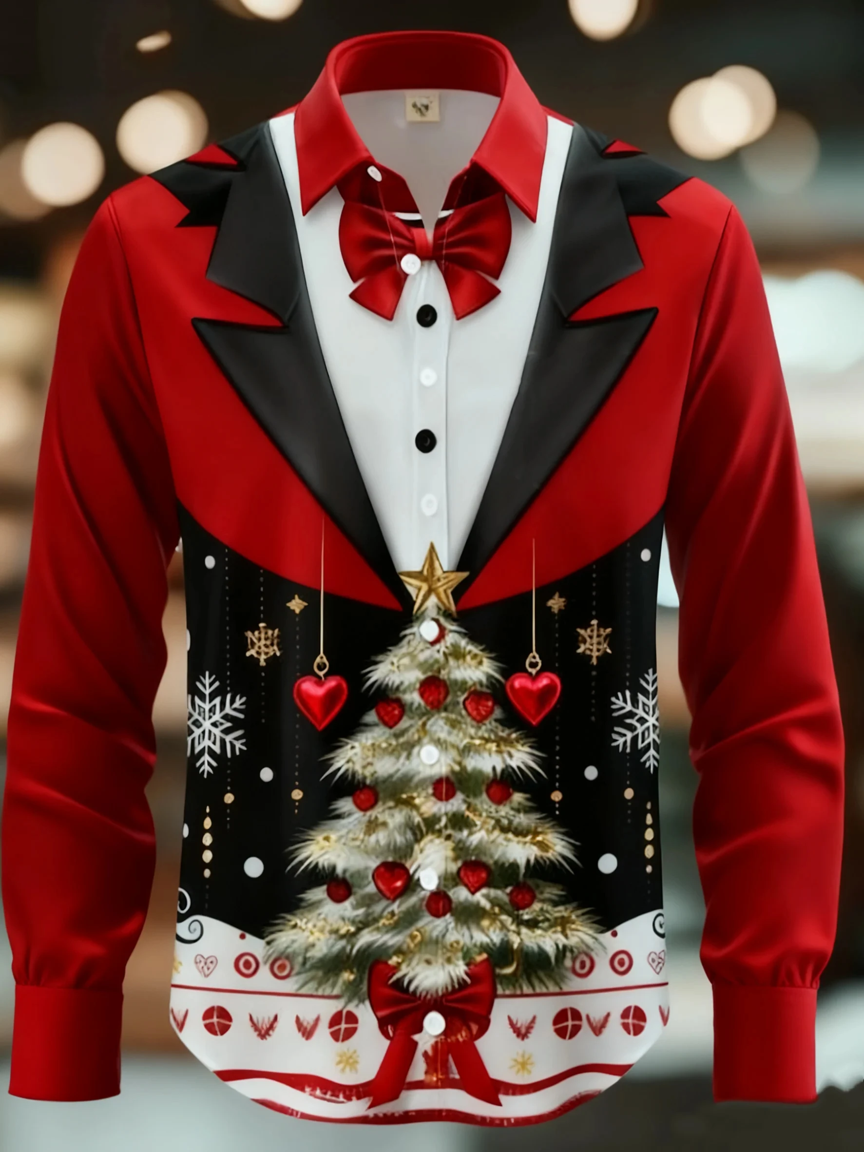 2025 عيد الميلاد موضوع الرجال ثلاثية الأبعاد ملابس منقوشة بكم طويل قمصان ملابس كاجوال عيد الميلاد مساء ملابس الحفلات الرجال الشارع الشهير الخريف #1