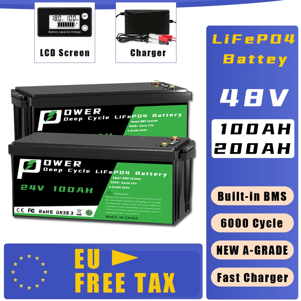 48V 100AH 200Ah LiFePo4 Akku 51,2V Lithium-Eisenphosphat-Batterien 100A BMS Solarspeicher