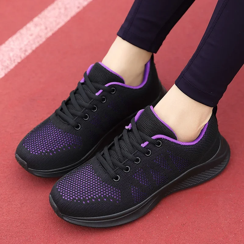 Lightweight Flying Weave Soft Running Shoes Women Autumn Mesh Breathable Casual Sneakers Ladies Spring Non-Slip Jogging Shoes