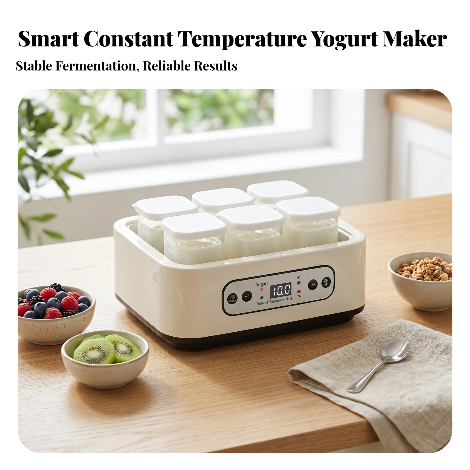 Food Appliance White Body Easy to Clean Electric Yogurt Maker Digital Display Yogurt Incubator Fermentation Machine