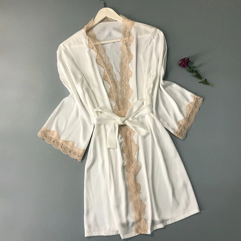 

2024 New Simple Patchwork Women's Nightgown Summer Ice Silk Sexy Lace Sleeping Robe Spring Summer Long Sleeve Female Thin Pajama