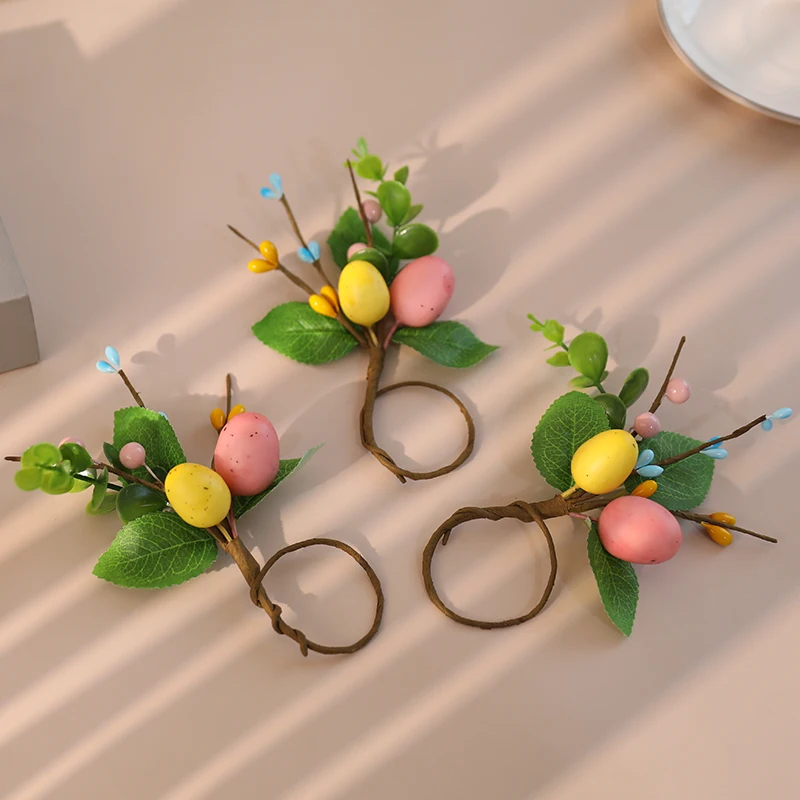 6/1pcs Easter Bunny Eggs Napkin Ring Holders Artificial Plants Napkin Buckles Happy Easter Party Home Table Decoration Supplies