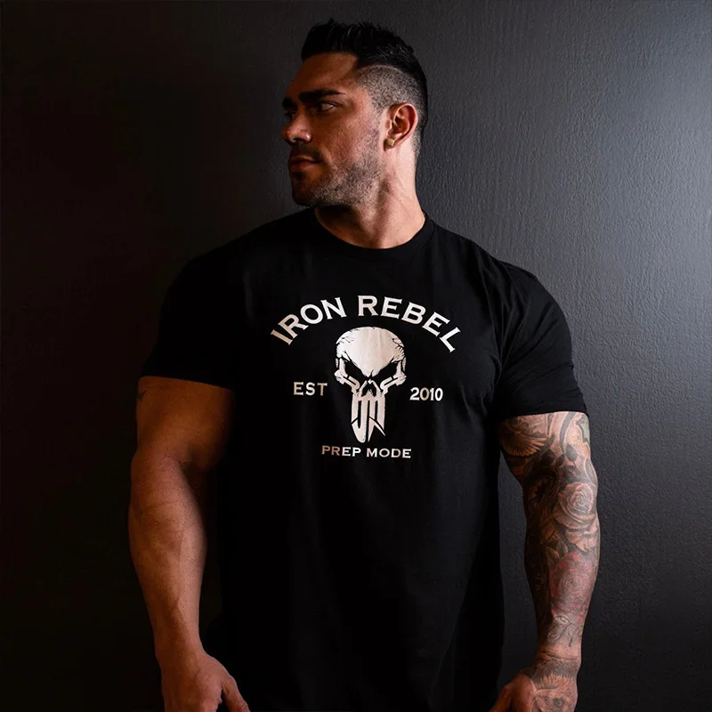 New Skull Short Sleeve Fitness Loose Plus Size Men\'s T-Shirt Gym Shirt Jogger Top Casual O-neck Cotton Man Tee Street Clothes