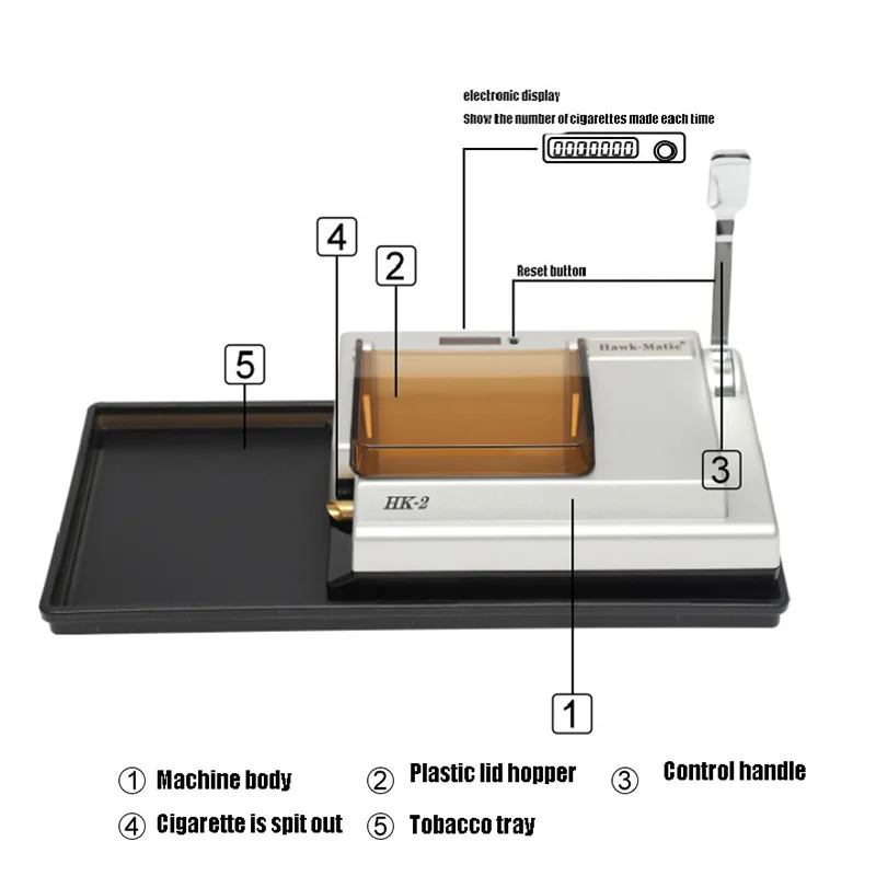 HK-2 Automatic Cigarette Rolling Machine 5.5/6.5/8mm Electric Tobacco Roller Injector Maker with Cigarette Tray Smoke Accessorie