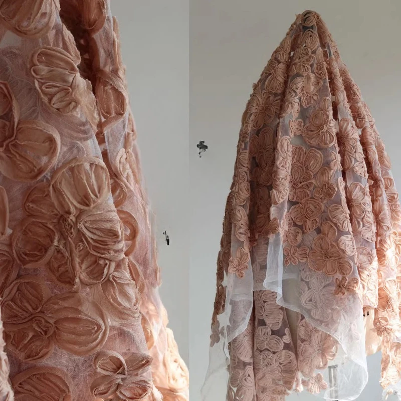 

Drape Chiffon Flower Lace Mesh Fold Fabric for Fashion Dress Set Design Perspective Cloth Diy Per Meter Sewing Material