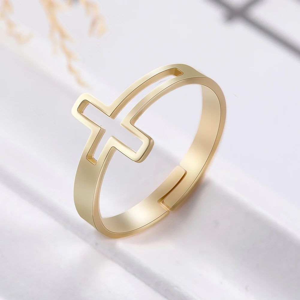 Dreamtimes 2023 Trend Cross Open Finger Rings for Women Men Christian Jesus Stainless Steel Jewelry Friends Gifts collier femme