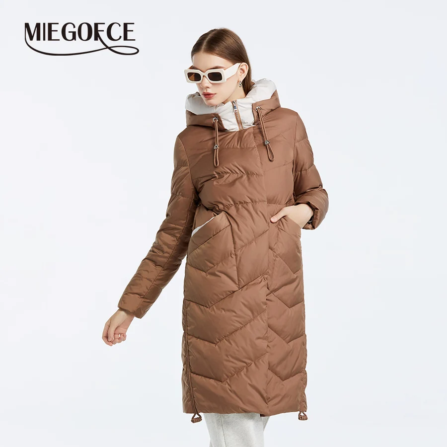 MIEGOFCE 2024 Winter Women's Quilted Coat Fashion Design Hidden Buttons Big Pockets Jacket Windproof Warm Hooded Parka D23764