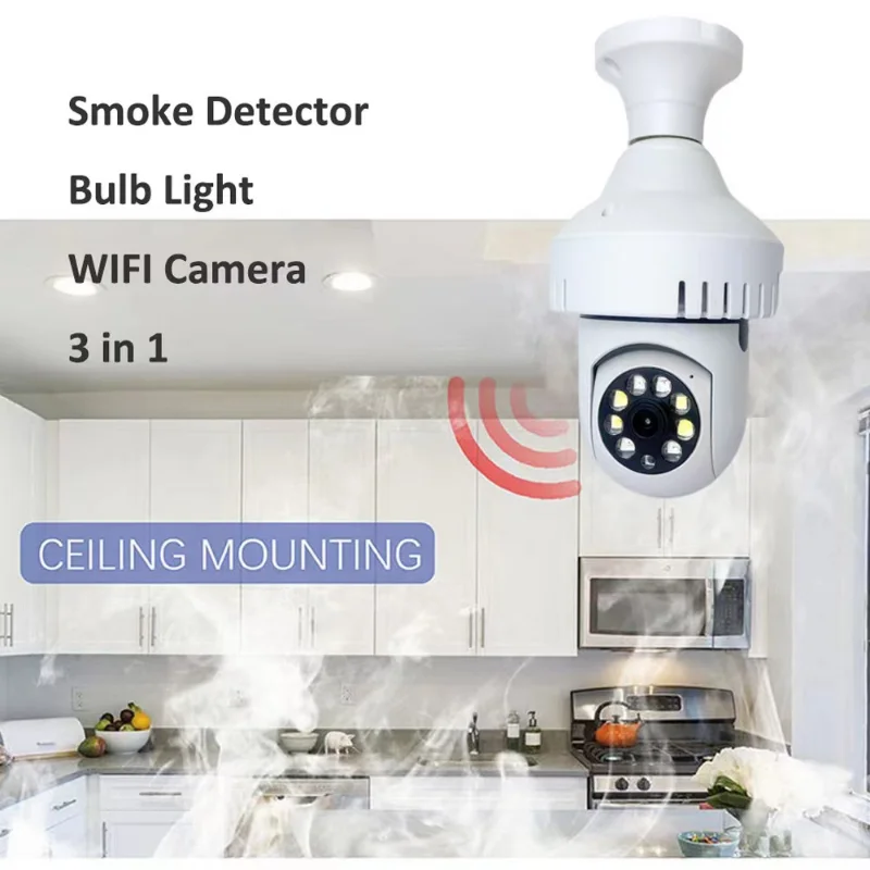 

5G Wifi Camera Smoke Alarm 3MP E27 Bulb Surveillance Cameras Human Detect Night Vision CCTV Security Wifi Cam Fire Detector