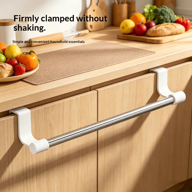 

Over Cabinet Door Towel Rack No Drill, Stainless Steel Kitchen Storage Organizer Dishcloth Gloves Sponge Holder for Organization