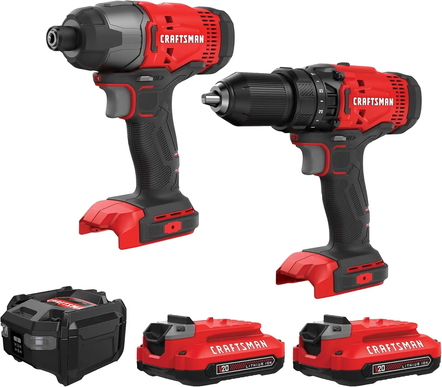 

20V Cordless Drill & Impact Driver Combo Kit with 2 Batteries, Charger, Bag, LED Light & Bits