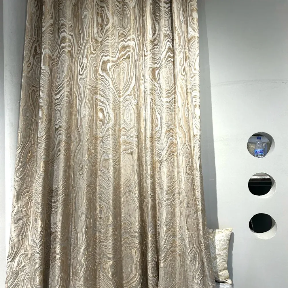

Gold Beige Embossed Tree Rings Jacquard Gilding Thickened Blackout Curtains For Living Room Bedroom French Window Customized