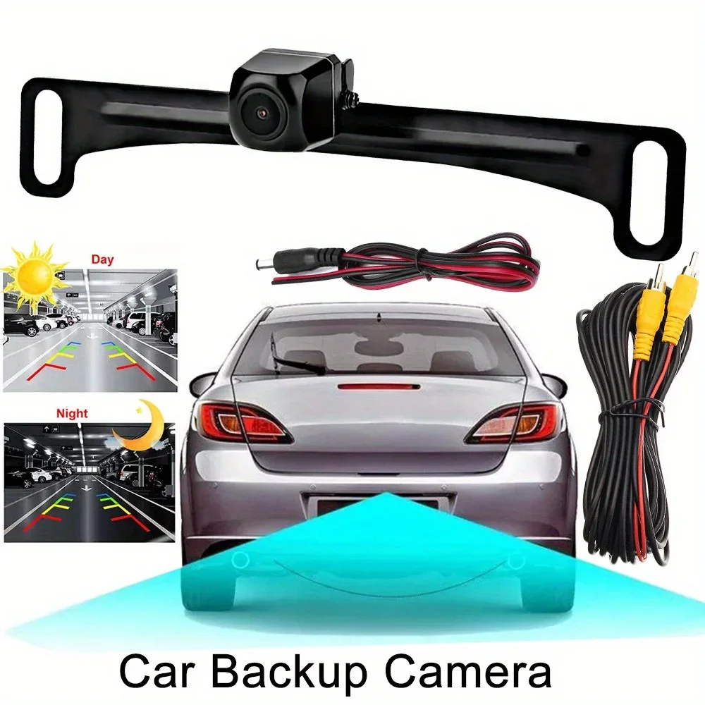 HD License Plate Backup Camera with Bracket Mount - Rearview Reversing Camera, Compatible with Cars, Trucks, SUVs, RVs, Pickups