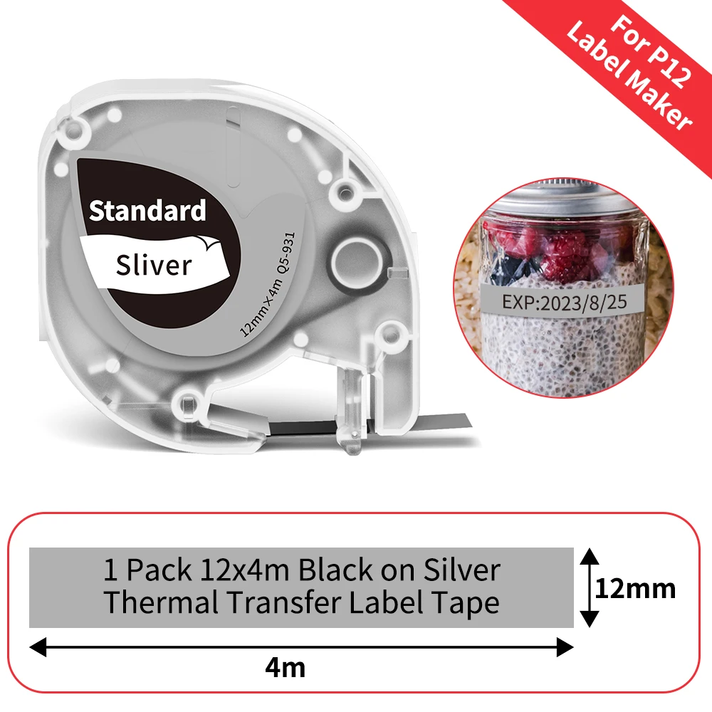Phomemo P12 P12Pro Etikettendrucker-Klebeband, Ersatz für DYMO Etikettendrucker, Pastic-Klebeband, Ersatz für DYMO Letra Tag 100H LT-100T LT110T