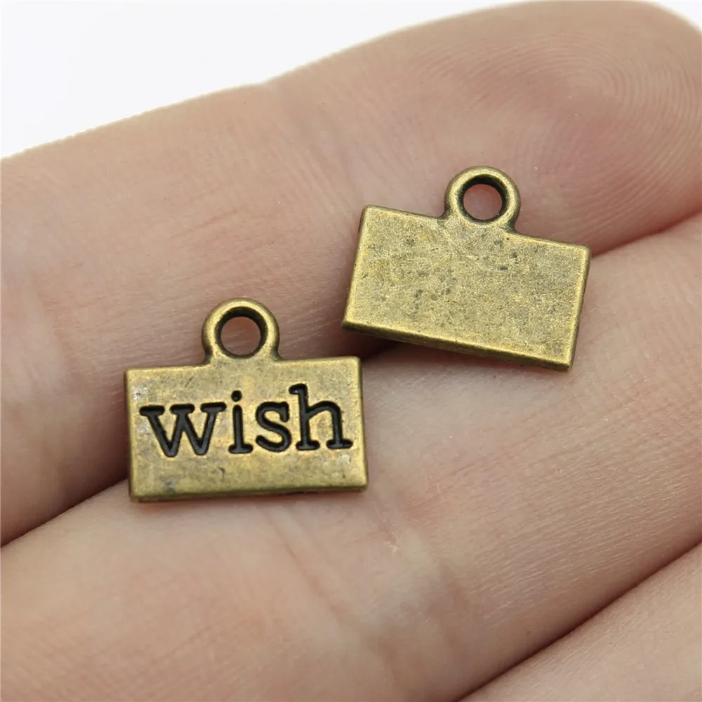 WYSIWYG 20pcs 13x11mm 2 Colors Antique Silver Color Antique Bronze Plated One Sided Wish Tag Pendant Wish Charm Wish Pendants