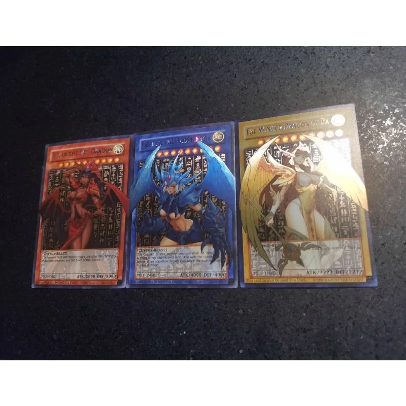 3pcs/set YuGiOh Egyptian God Girl Animation Characters Self Made Refraction Flash Card Anime Classics Game Collection Cards Toy