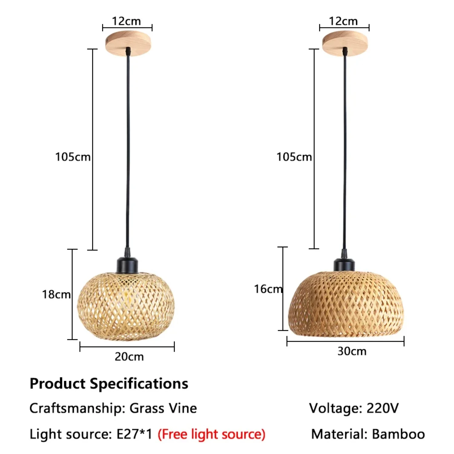 Lámpara colgante de bambú, accesorio de iluminación de ratán tejido a mano, novedad