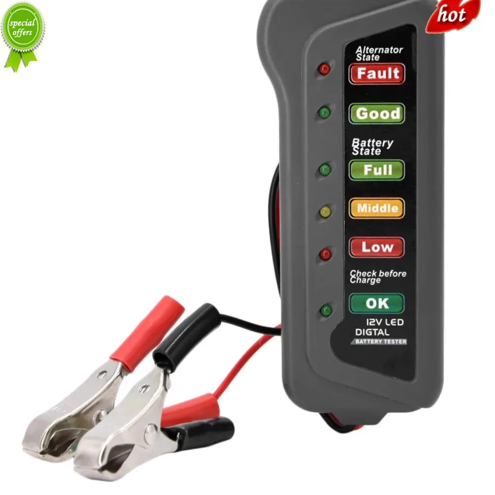 Multifunction Car Auto Storage Battery Tester 12V ATV Digital Battery Alternator Test Guage With 6 LEDs Display Diagnostic Tool