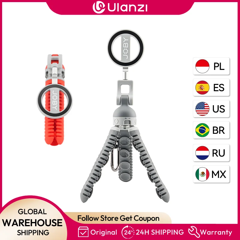 JOBY PZ01 PodZilla™ Trépied flexible magnétique Octopus avec ventouse et rotation à 360° °   Support réglable pour iPhone 17, 16, 15 et Android pour vlog automobile