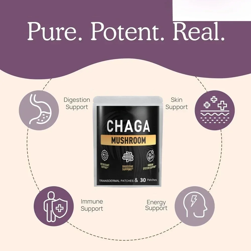 30 Patches Chaga Mushroom Transdermal Patches For Digestion, Energy, & Immune Support