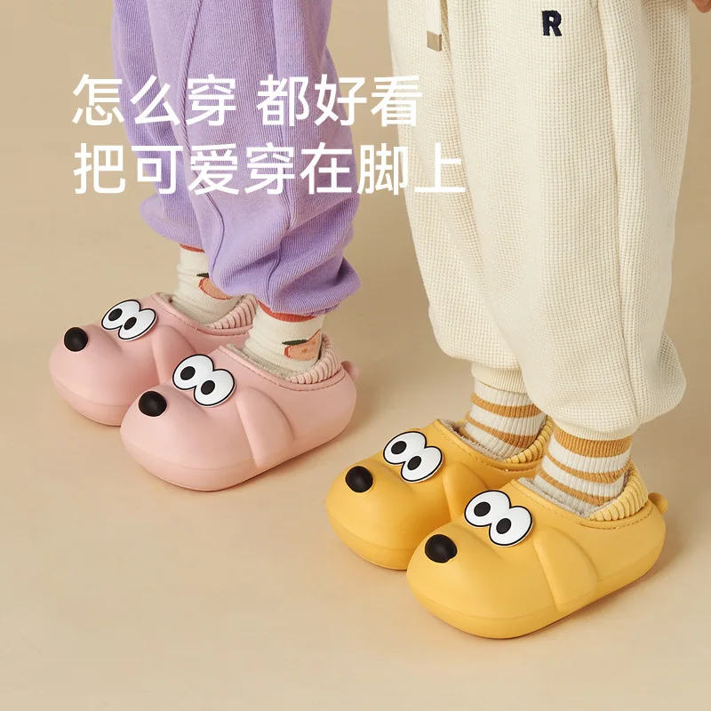 2023 Newest Winter Waterproof Soft Warm Shoes Fluffy EVA Cute House Slippers for Kids Home Indoor Outdoor Kids Shoes for Girl