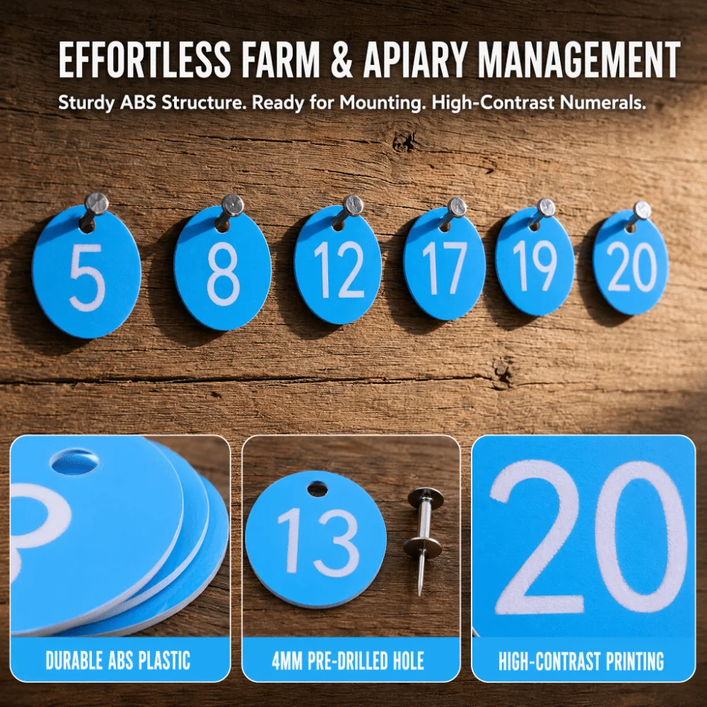 20Pcs ABS Numbered Tag Labels Blue Round Shape Farm Livestock Tags Small Holes Numbers 1-20 Hanging Identification Tags