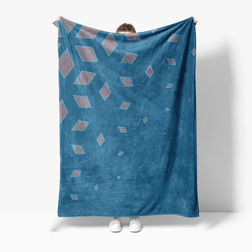 

Blue Geometric Pattern Fleece Blanket Throw Soft Plush Sofa Bed Decorative Throw Blanket Gift