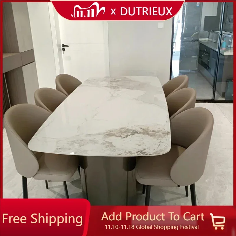 

Rectangular Italian Dining Table Bright Luxury Combination White Dining Table Family Chair Mesas De Jantar Home Furniture