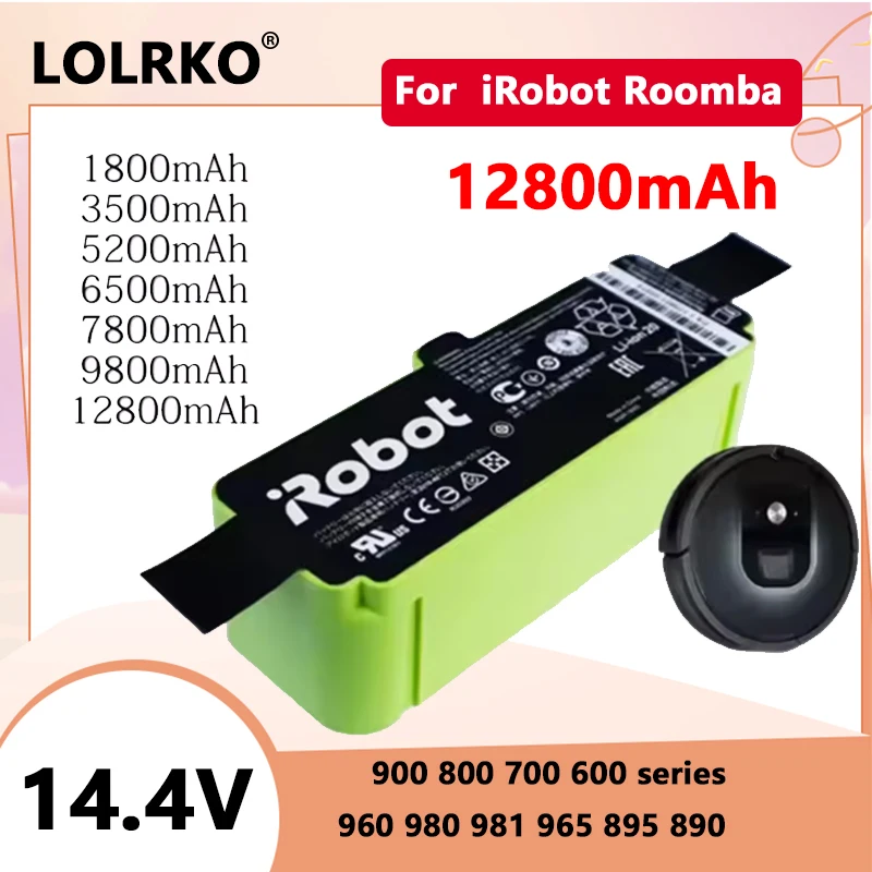 Batería de iones de litio de 12800mAh para iRobot Roomba Cleaner series 900, 800, 700, 600, 960, 980, 981, 966, 895, 695, 692, 690, 675, 780, 860, 891