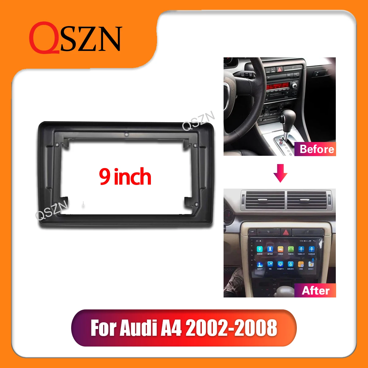 

QSZN 9 inch Car radio Fascias For Audi A4 2002-2008 Stereo Panel Mount kit Stereo Dashboard Frame Car Accessories Player Bezel