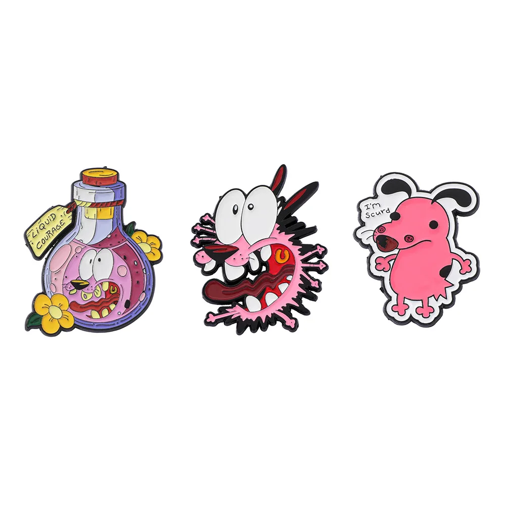 

Personalized and Creative Cartoon Timid Dog Hero Metal Badge European and American Film and Animation Pink Puppy Alloy Brooch