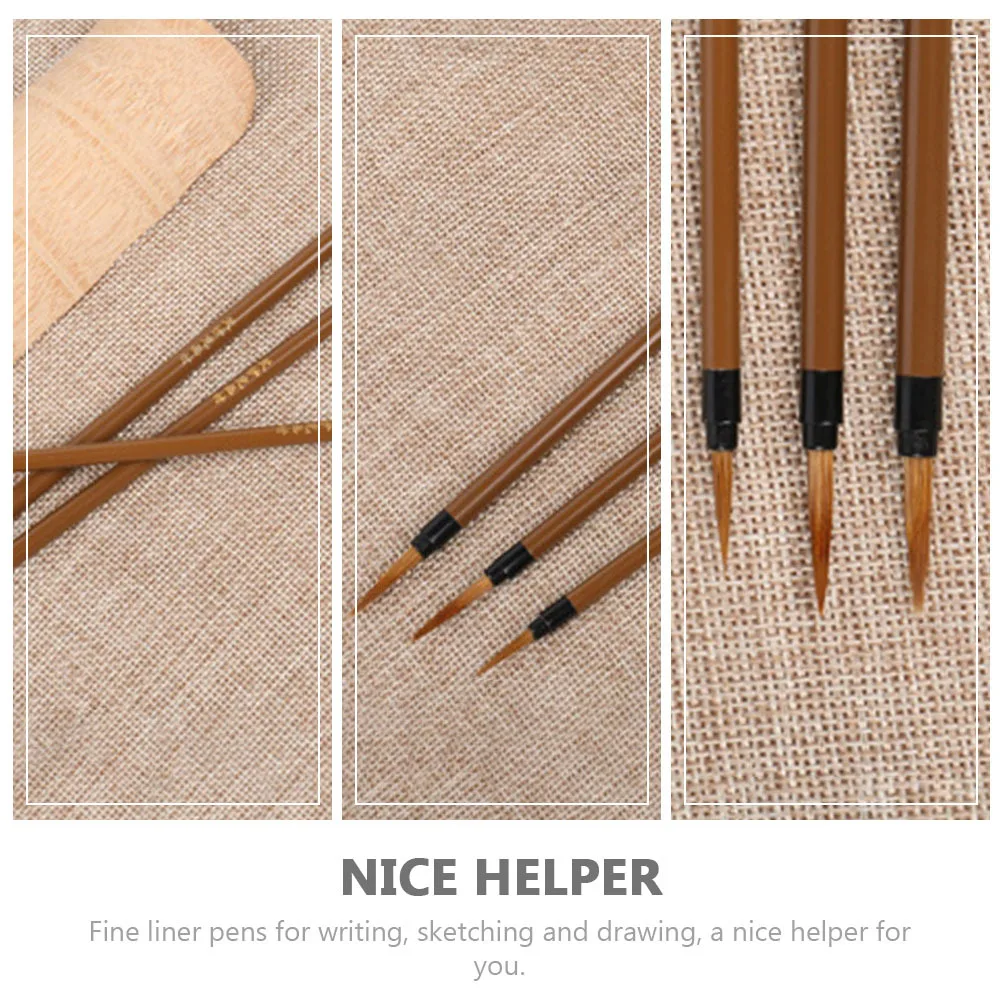 

3pcs Wolf Hair Liner Pens Fine Tip Drawing Art Supplies For Sketching Detail Painting Watercolor Oil Brushes Artists Students