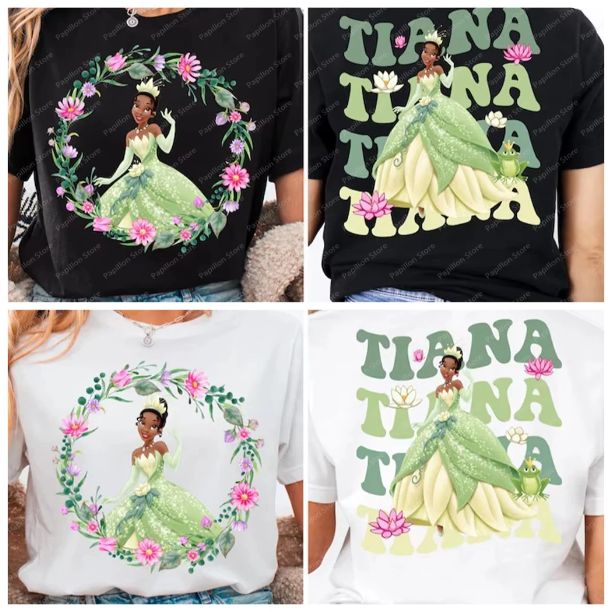 2025 جديد ديزني لاند رحلة الأميرة الأعلى تيانا الضفدع ديزني النساء الفتيات رحلة عادية تي شيرت المحملة القطن هدية عطلة الملابس #1