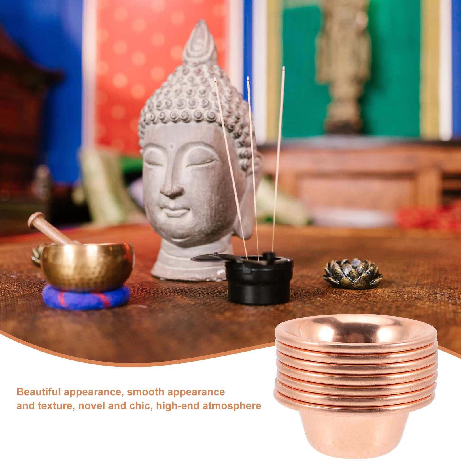 7 Pcs Brass Bowl Gold Decor Zen Garden Ornaments Buddha Statue Tea Lights Holder Offering Holy Water