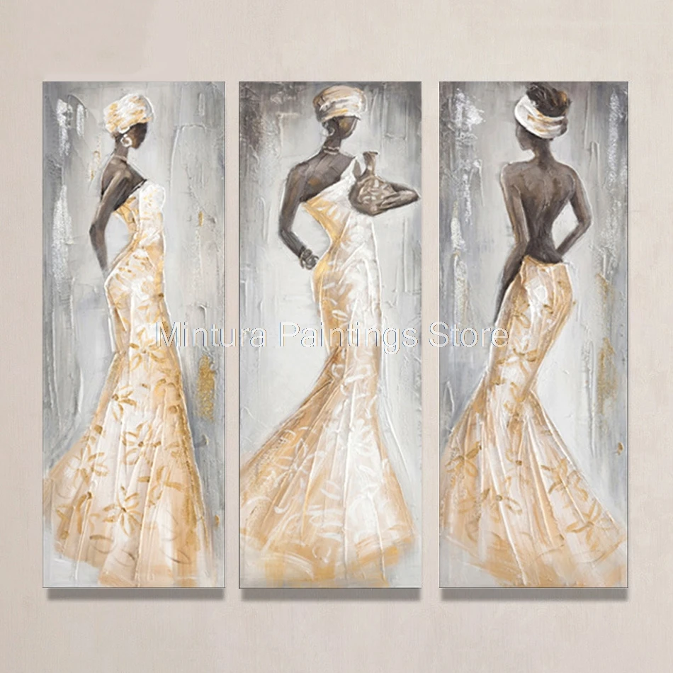 

Mintura Hand-Painted Oil Painting on Canvas,3 Panels Vintage Abstract Ballet Dancer Wall Art Picture for Living Room Decoration