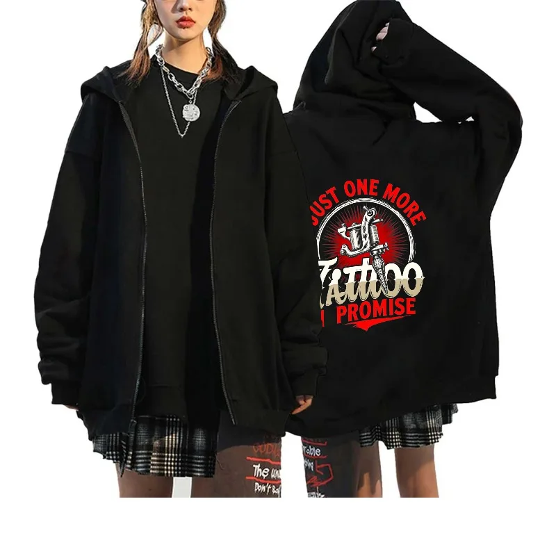 

Men's Hooded Jacket Black Just One More Tattoo Promise Printed Streetwear Casual Outwear for Daily Wear and Fashion Style