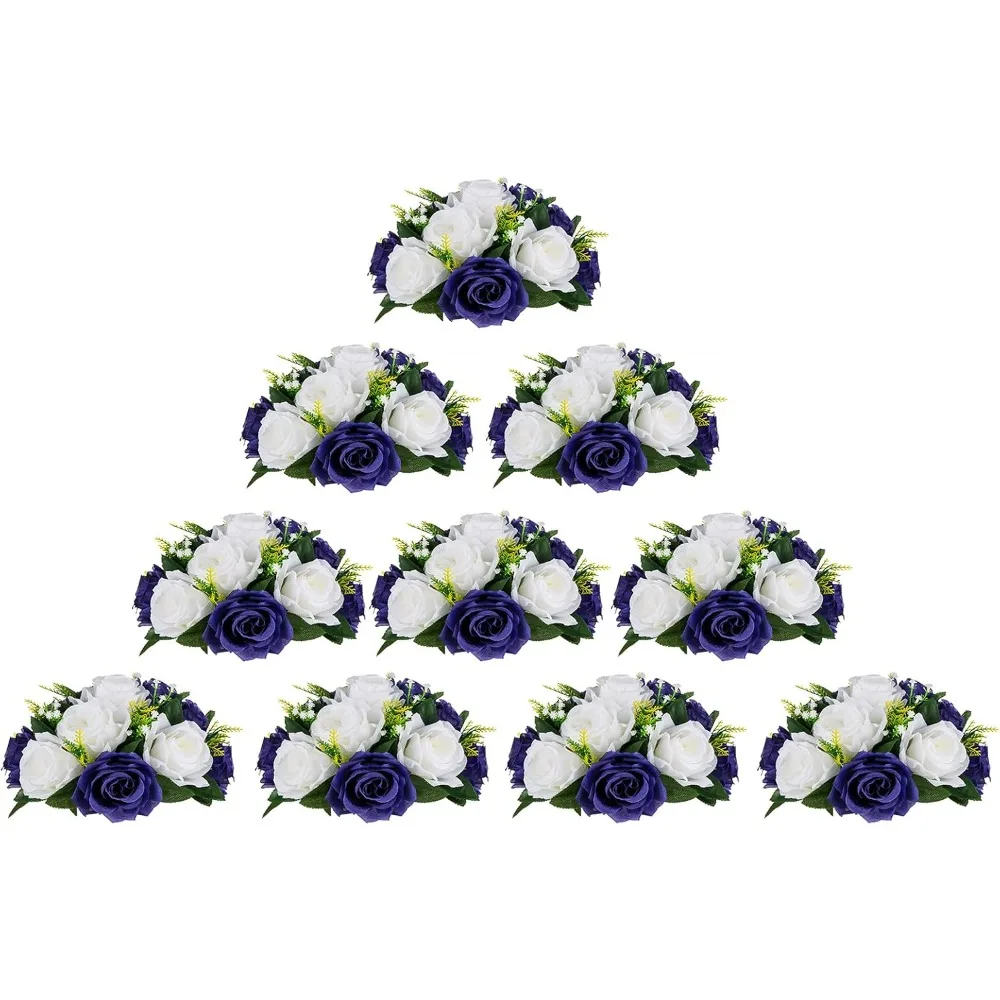 

Flower Balls Wedding Rose Centerpieces 10 Pcs Fake Flowers Purple Navy Blue&White Kissing Balls Decor Floral Arrangements