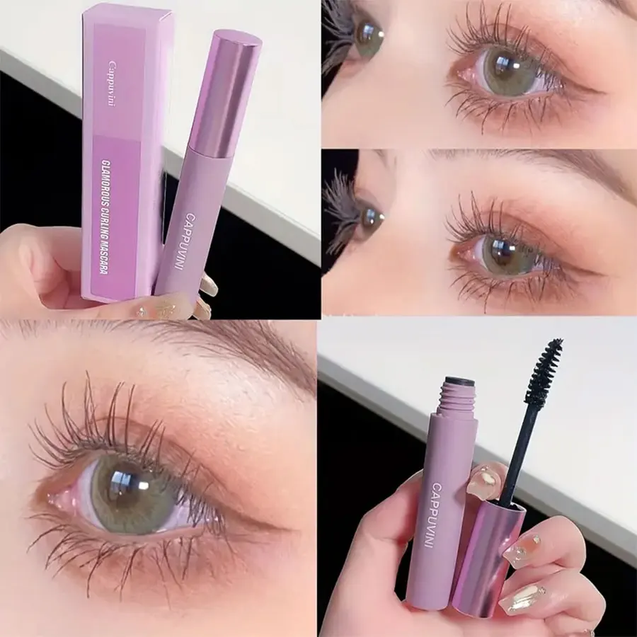 Black Brown Mascara Purple Tube Mascara Waterproof Smudge Proof Dense Curling Slender Long-lasting Eyelash Primer Contains Plant