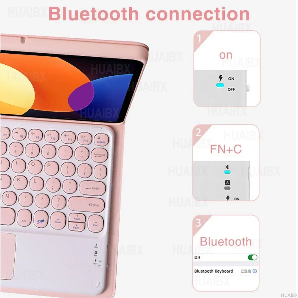 Capa de teclado para xiaomi pad 5 pro tablet de 12.4 polegadas, capa de teclado bluetooth removível para mi pad 5 pro 12 4"