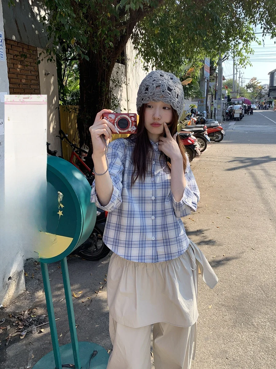 

Sinbounboun Casual Sle Sun Protection irt Single Button Plaid Turn-down Collar Collar Women's Cotton Polyester Blend