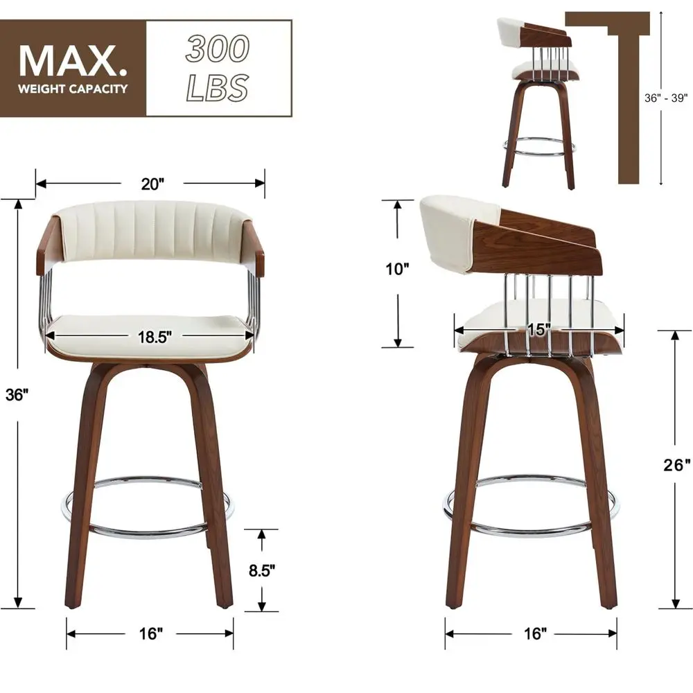 

Bar Stools Set of 2, 26 Farmhouse Counter Height Barstools, Pu Leather Upholstered Bar Chairs with Arm Back for Kitchen Island